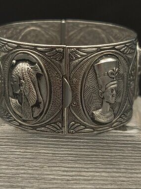 Vintage Egyptian Revival Panel Bracelet - King Tut, Cleopatra & Nefertiti Motifs